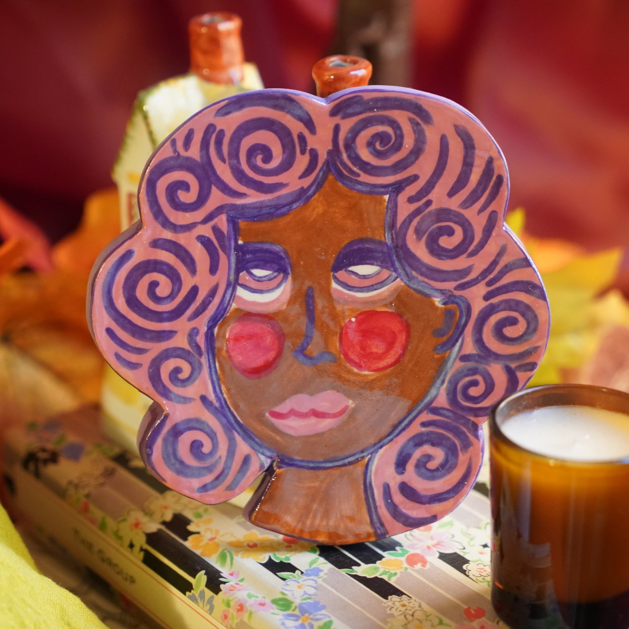 Pink Head - Handmade Ceramic Wallhanging