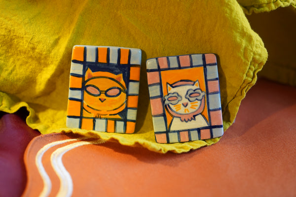 Orange Cat - Handmade Ceramic Mini Wallhanging