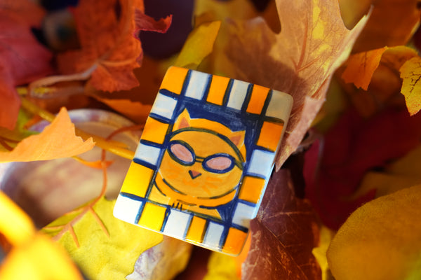 Orange Cat - Handmade Ceramic Mini Wallhanging