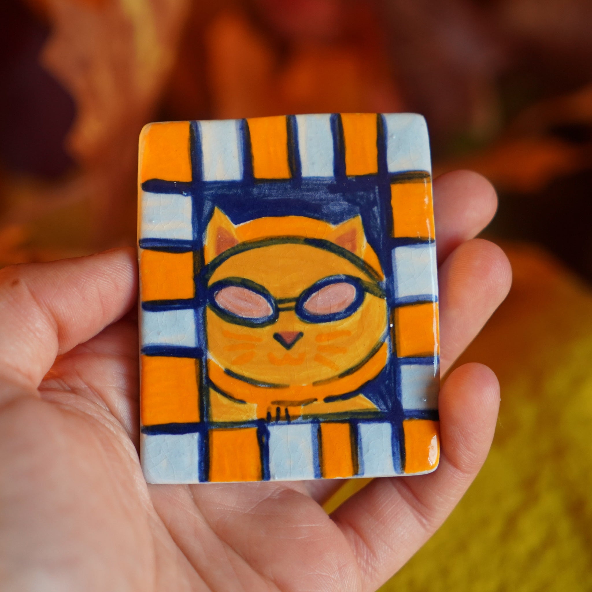 Orange Cat - Handmade Ceramic Mini Wallhanging
