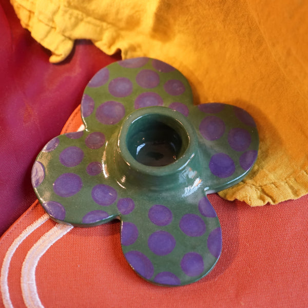 Green Flower - Handmade Ceramic Candle Holder