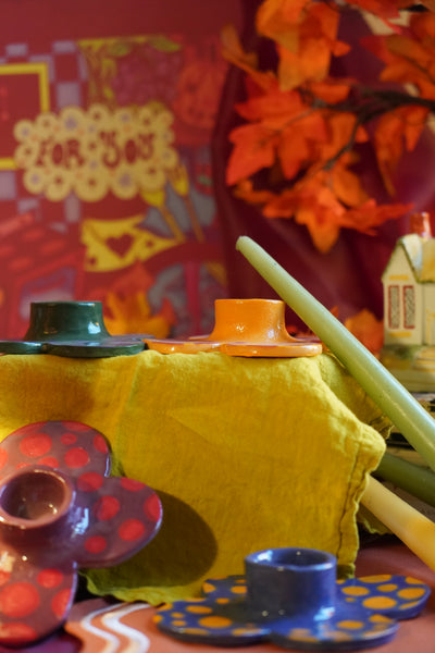 Green Flower - Handmade Ceramic Candle Holder