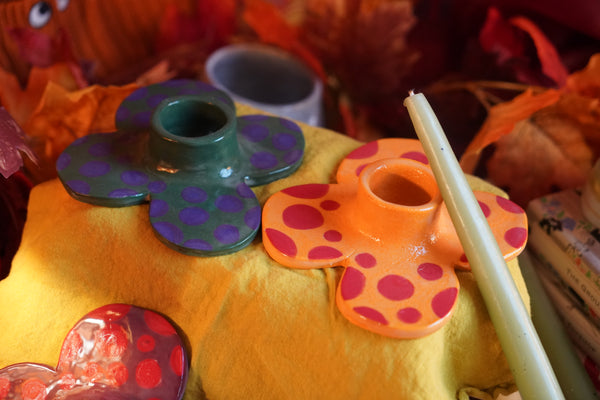 Orange Flower - Handmade Ceramic Candle Holder