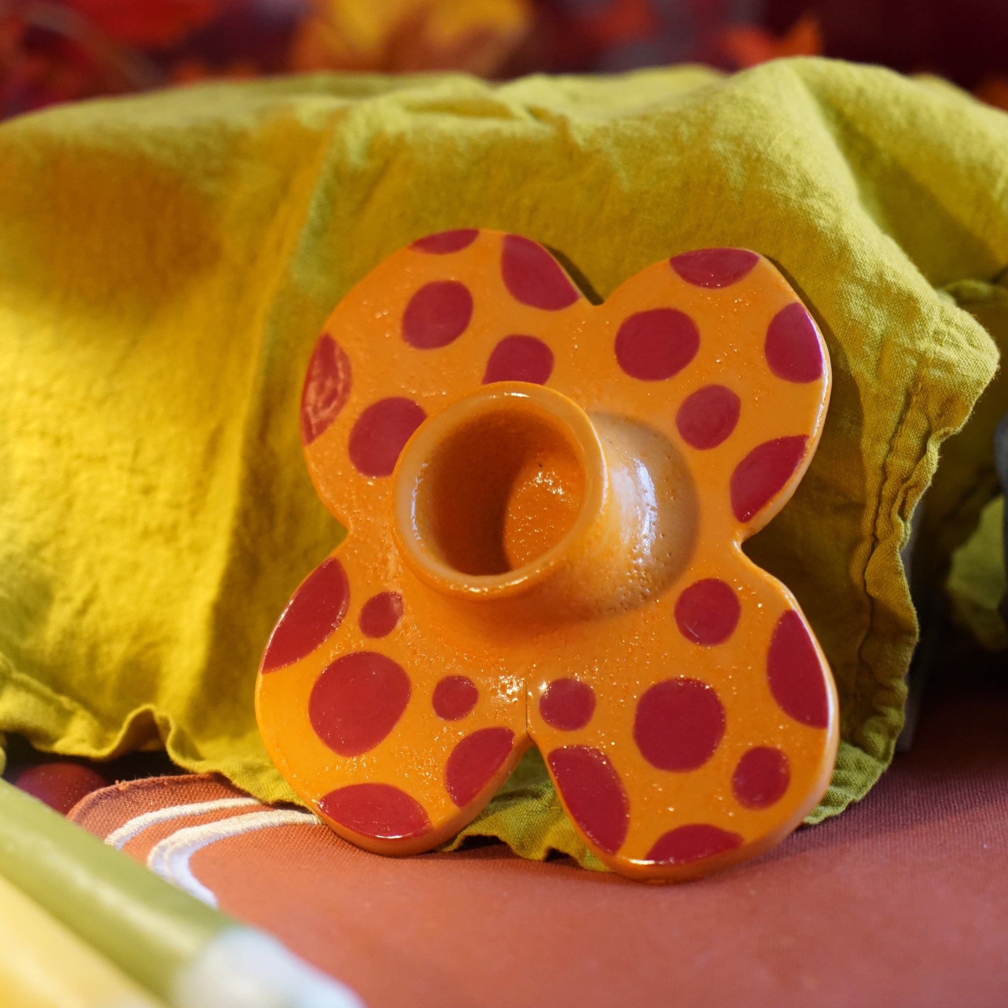 Orange Flower - Handmade Ceramic Candle Holder