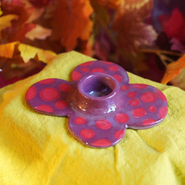 Maroon Flower - Handmade Ceramic Candle Holder