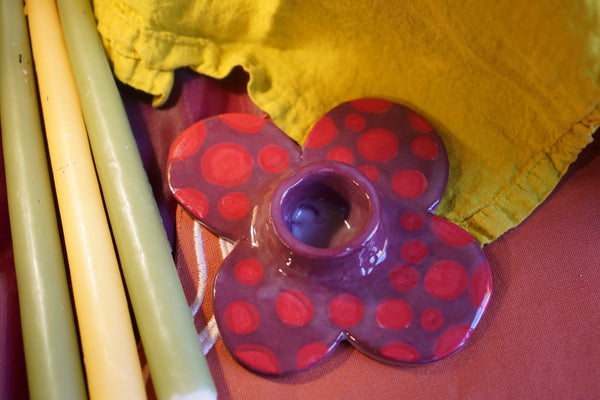 Maroon Flower - Handmade Ceramic Candle Holder
