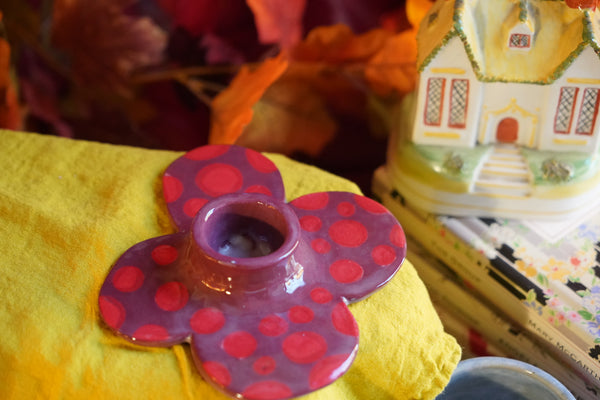 Maroon Flower - Handmade Ceramic Candle Holder