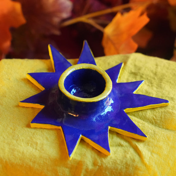 Blue Star - Handmade Ceramic Candle Holder