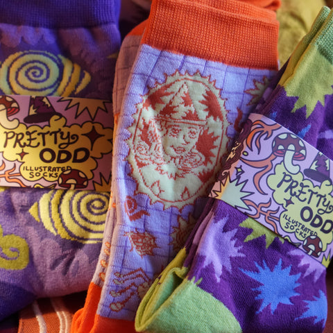 Pretty Odd - Set of 3 Illustrated Socks