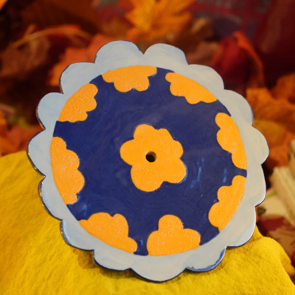 Flowers - Handmade Blue Ceramic Wallhanging
