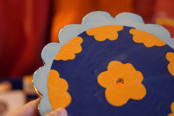 Flowers - Handmade Blue Ceramic Wallhanging