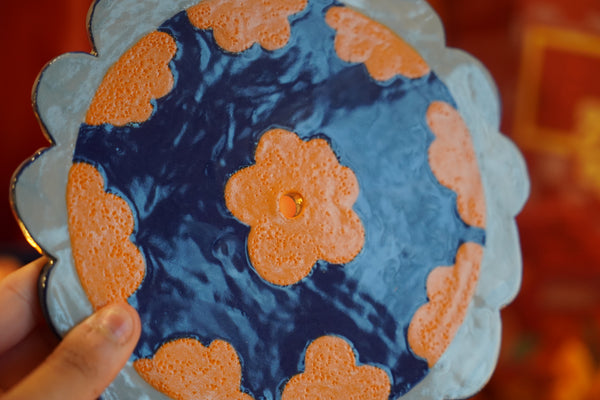 Flowers - Handmade Blue Ceramic Wallhanging