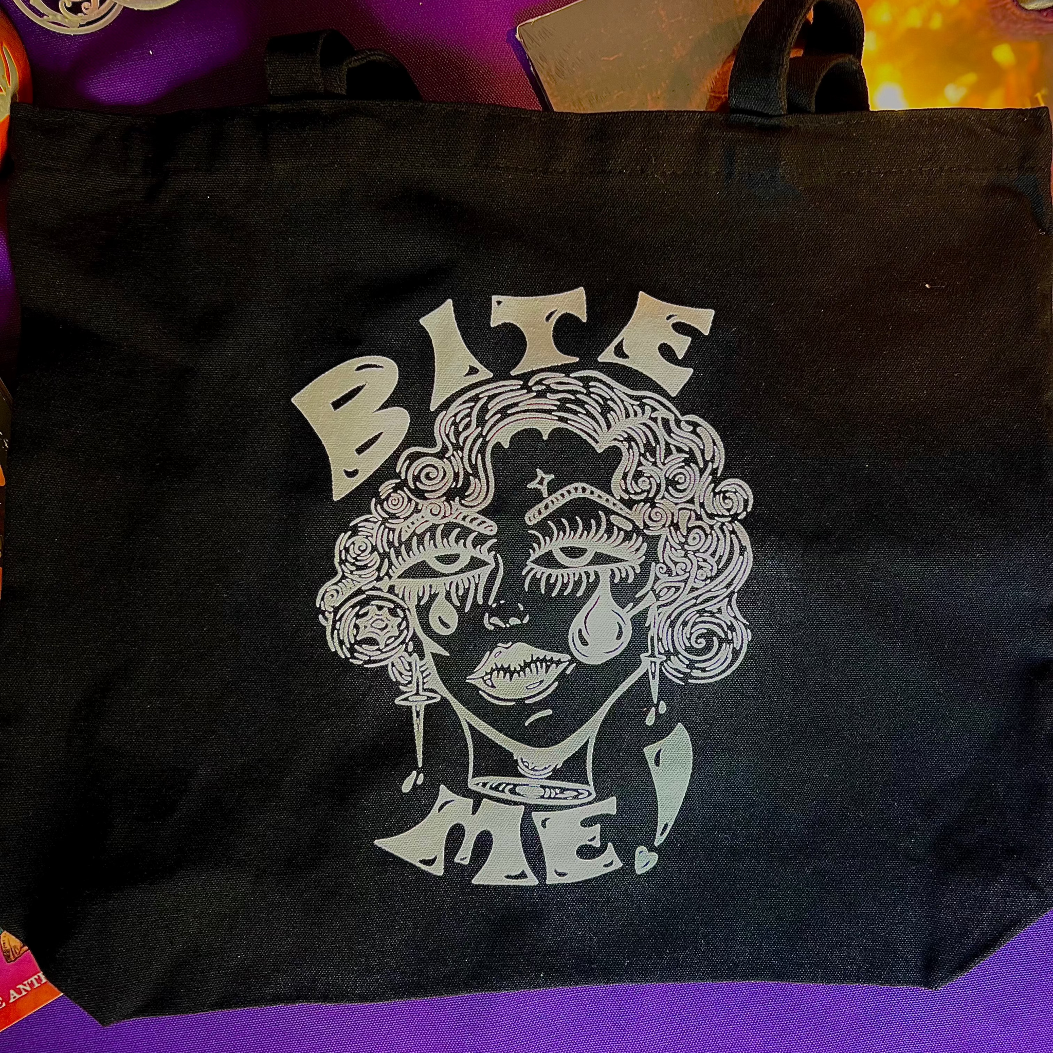 Bite Me! - Black Canvas Tote Bag