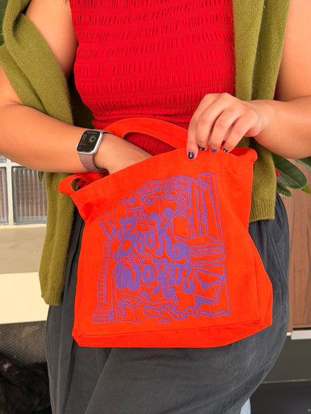 Bookworm! - Orange Canvas Book Bag