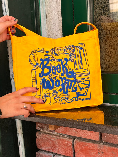 Bookworm! - Yellow Canvas Book Bag