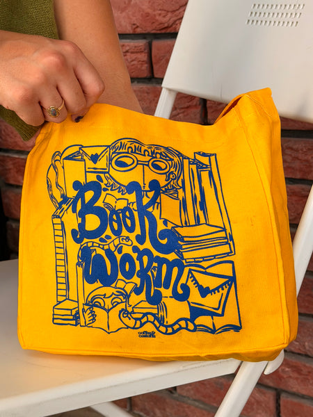 Bookworm! - Yellow Canvas Book Bag