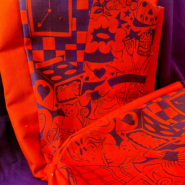 autumn orange screenprinted tote bag