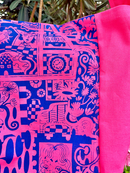 Pink & Blue Crossbody Canvas Tote Bag