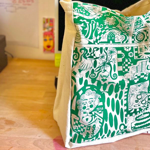 Green Crossbody Canvas Tote Bag