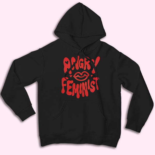 angry feminist - embroidered black hoodie