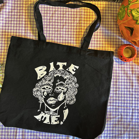 Bite Me! - Black Canvas Tote Bag